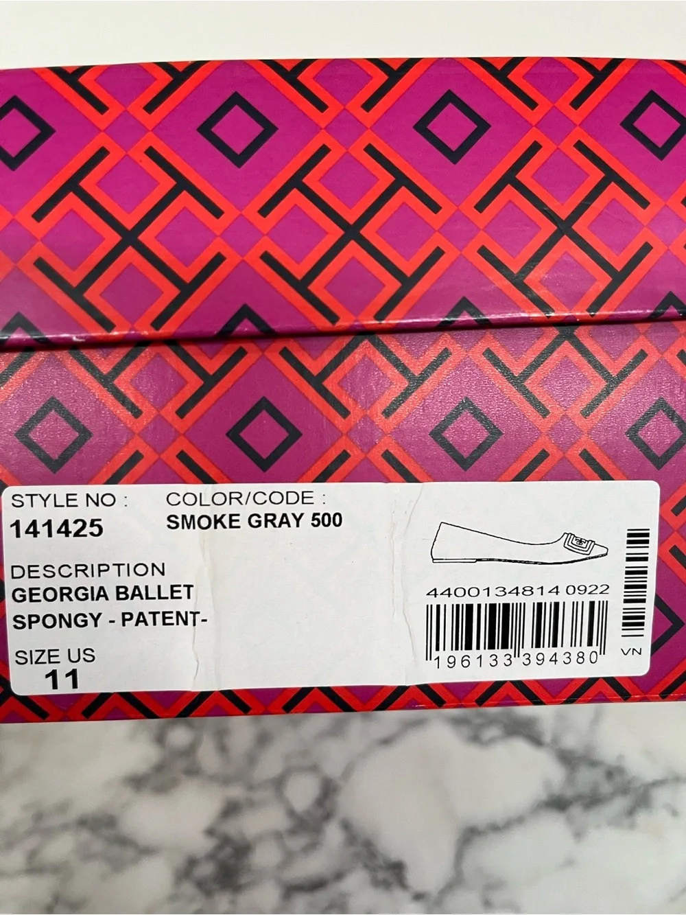 Tory Burch Georgia Square Toe Patent Leather Ballet Flats Smoke Gray Size 11